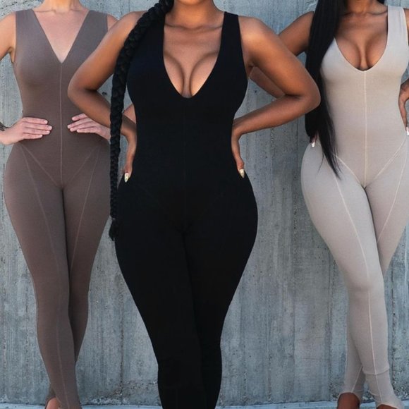 NUDE JUMPSUIT W/ FRONT SLITS SZ SMALL - Picture 2 of 8